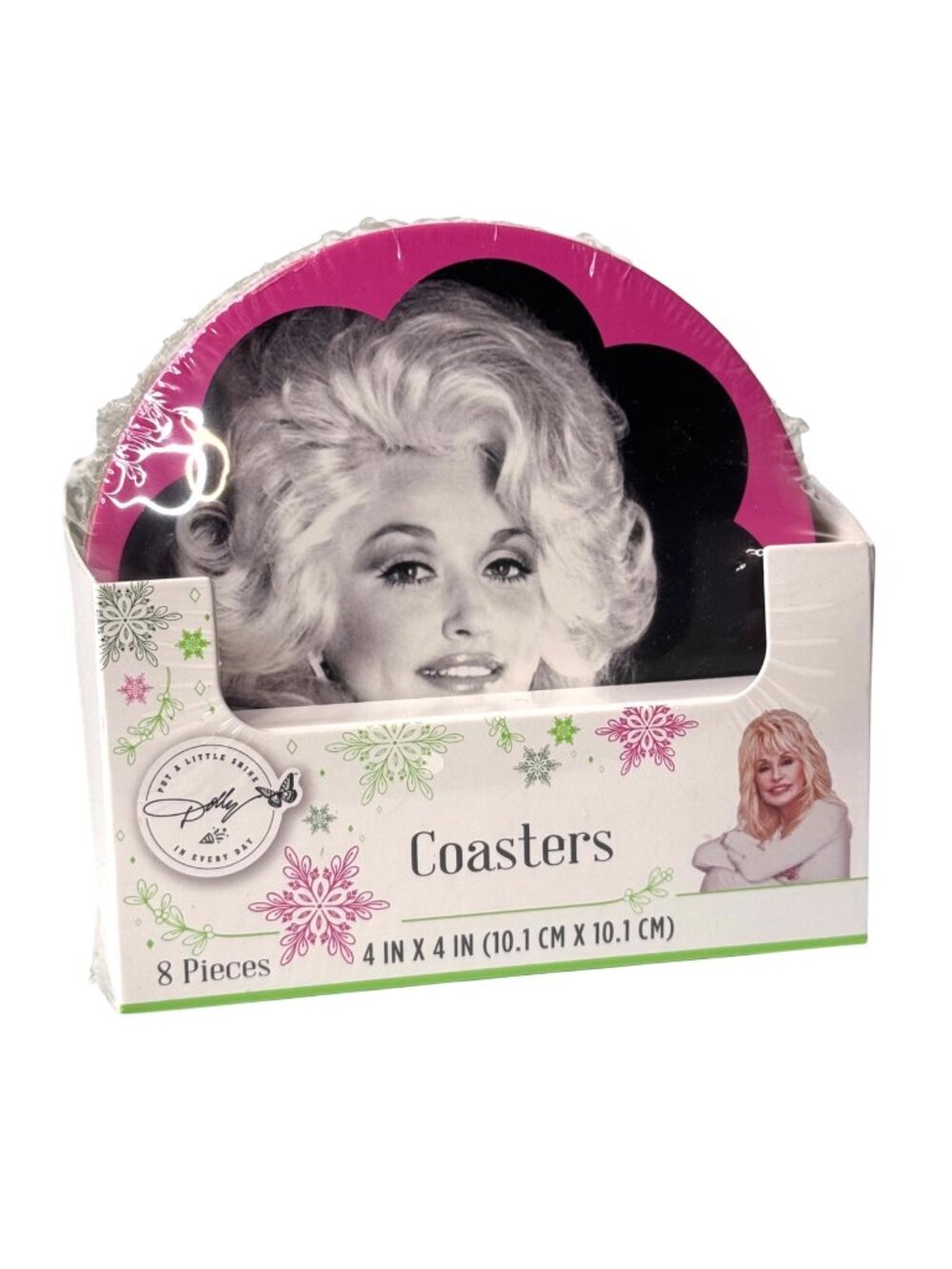 Dolly Parton Drink Coaster Set Set of 8 with 8 Unique Designs 4" Round NEW!